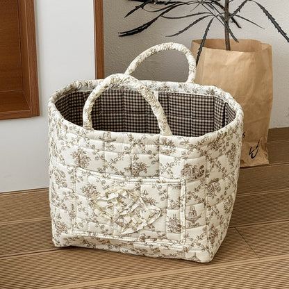 Quilted Floral Storage Basket for Home & Car