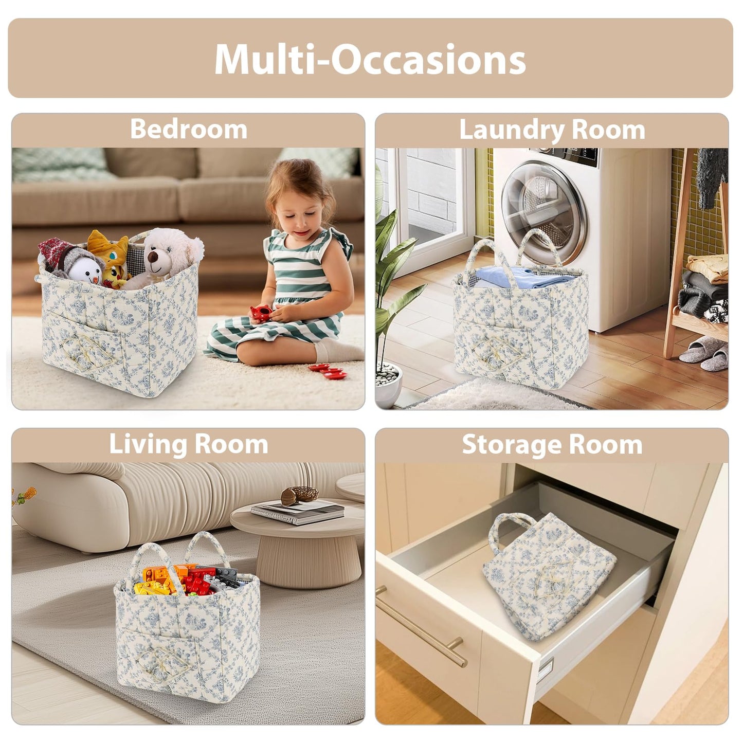 Quilted Floral Storage Basket for Home & Car