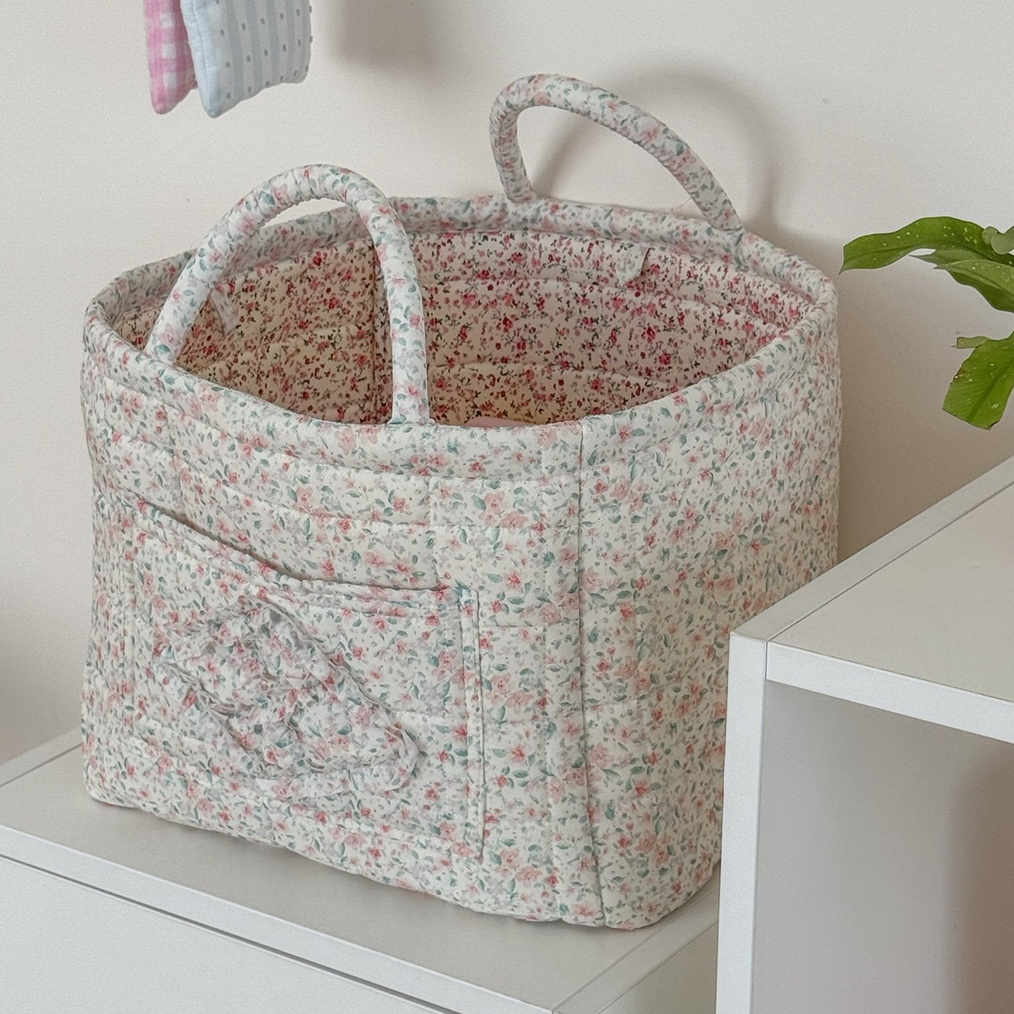 Quilted Floral Storage Basket for Home & Car