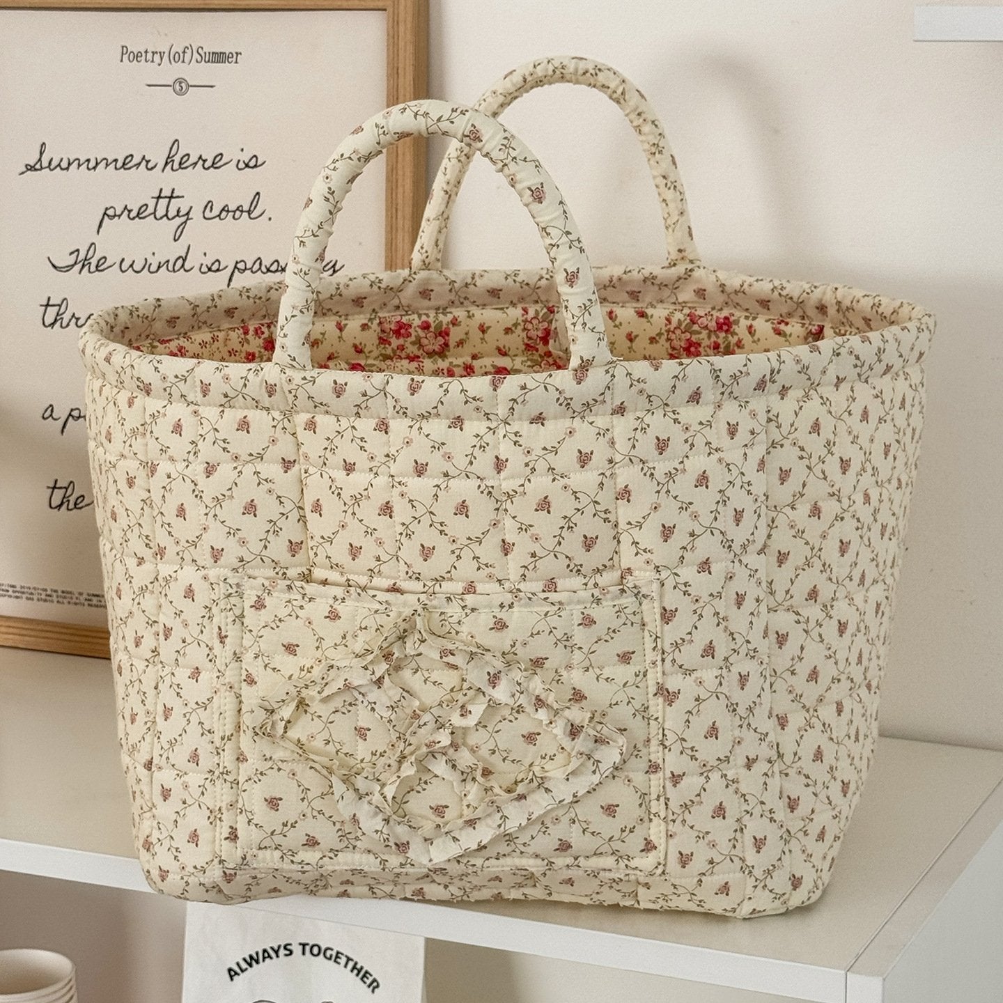 Quilted Floral Storage Basket for Home & Car