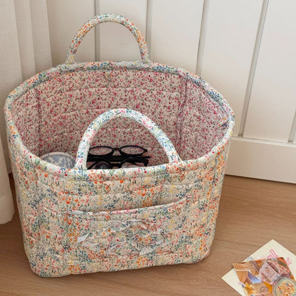 Quilted Floral Storage Basket for Home & Car