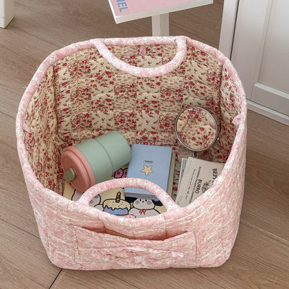 Quilted Floral Storage Basket for Home & Car